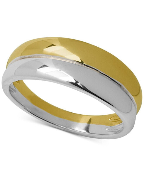 Polished Double Row Two-Tone Band in Sterling Silver & 18k Gold-Plate, Created for Macy's