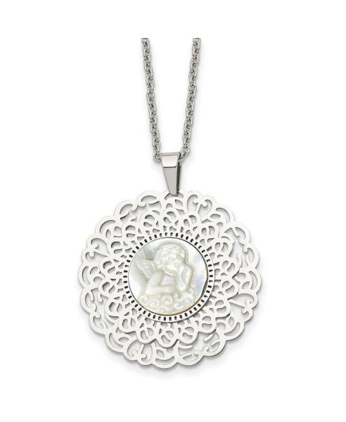 Polished Angel Pendant Cable Chain Necklace