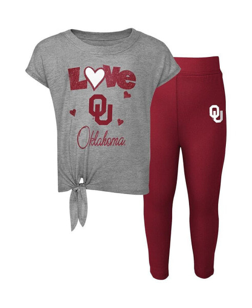 Toddler Girls Heather Gray, Crimson Oklahoma Sooners Forever Love Team T-shirt and Leggings Set