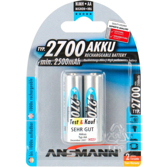 ANSMANN 1x2 Rechargeable 2700 Mignon AA 2500mAh Batteries