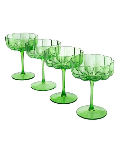 Martini and Champagne Flower Vintage Glass Coupes, Set of 4