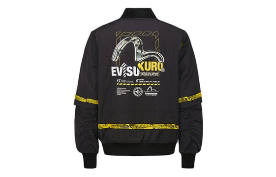 EVISU 海鸥标志刺绣撞色硅胶织带夹层飞行员夹克 男款 黑色 / Куртка EVISU Trendy Clothing 2EAGNM0JK752XX