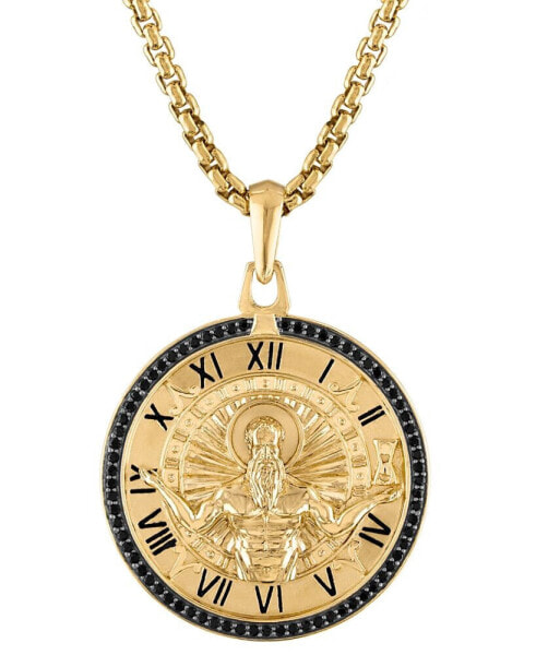 Men's Chronos God of Time Black Diamond (1/4 ct. t.w.) Pendant Necklace in 14k Gold-Plated Sterling Silver, 24" + 2" extender