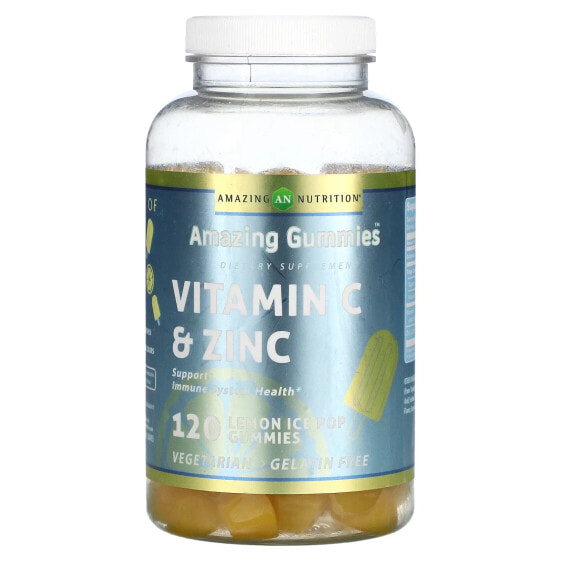Витаминно-цинковые жевательные конфеты Лимонный лед, 120 штук, amazing nutrition