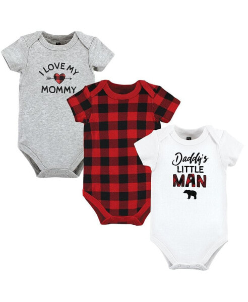 Baby Boys Cotton Bodysuits, Buffalo Plaid Family, 3-Pack