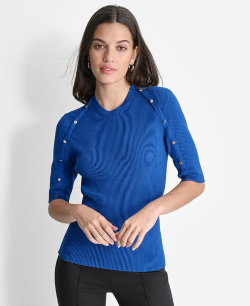 Women's Short-Sleeve Button Sweater