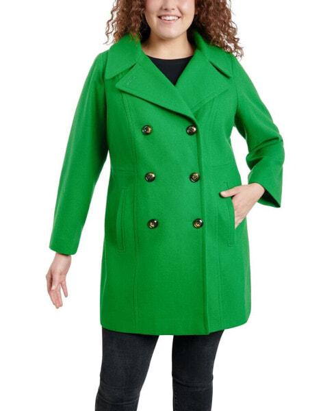 Women's Plus Size Notched-Collar Double-Breasted Peacoat, Created for Macy's