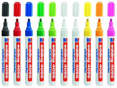 Маркеры EDDING 4095 - Черные, Синие, Зеленые, Оранжевые, Розовые, Красные, Белые, Желтые - 10 шт.