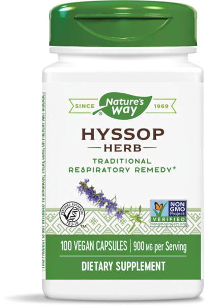 Nature's Way Hyssop Иссоп (надземные части) для здоровья дыхательной системы 900 мг 100 растительных капсул