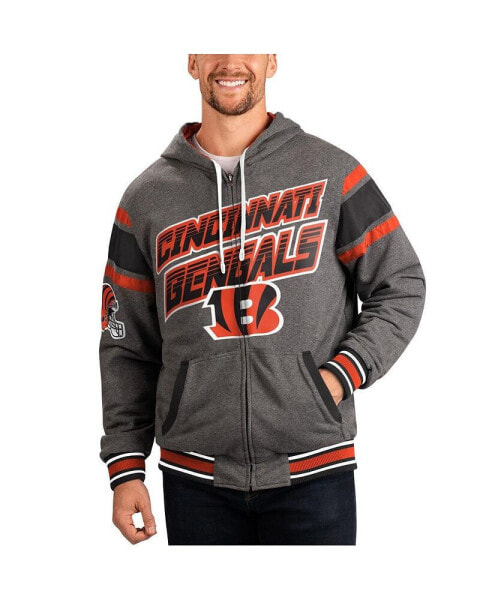 Men's Black, Gray Cincinnati Bengals Extreme Full Back Reversible Hoodie Full-Zip Jacket