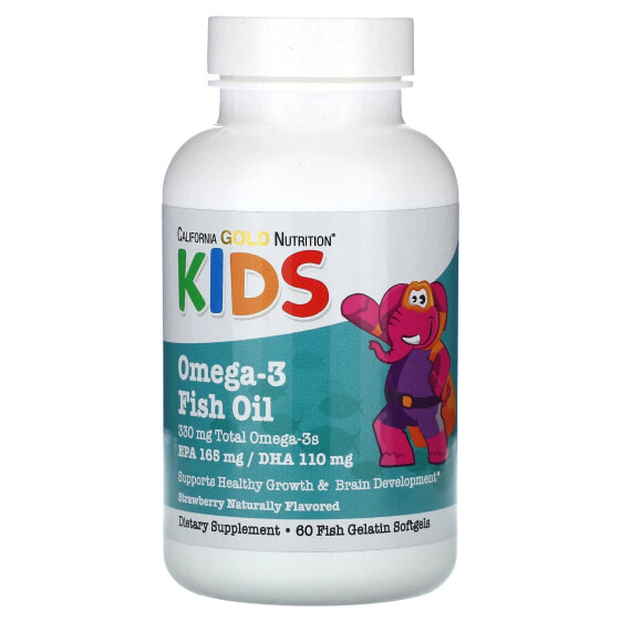 Kid’s Omega-3 Fish Oil, Natural Strawberry, 60 Fish Gelatin Softgels