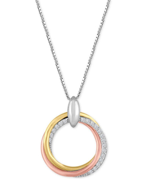 Macy's diamond Weave Tri-Color Circle Pendant Necklace (1/10 ct. t.w.) in Sterling Silver and 14k Gold-Plate