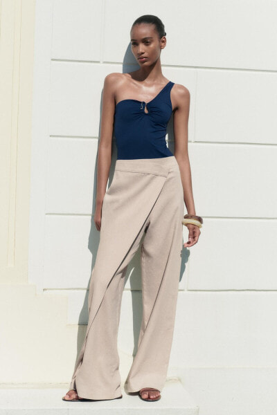 Linen blend pareo-style trousers