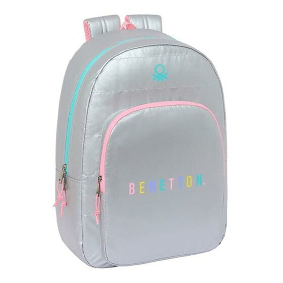 School Bag Benetton Silver 30 x 14 x 46 cm Padded