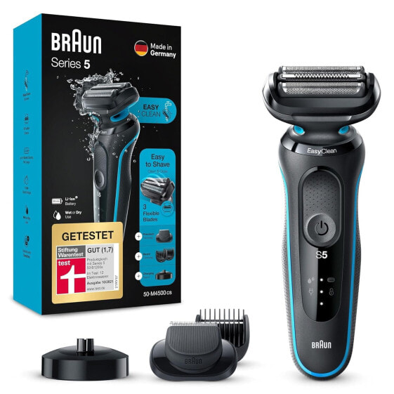 Braun Series 5 Men's Razor with EasyClick Attachment, Electric Shaver & Beard Trimmer, Charging Station, EasyClean, Wet & Dry, Rechargeable & Wireless, 51-M4500cs, Mint Green