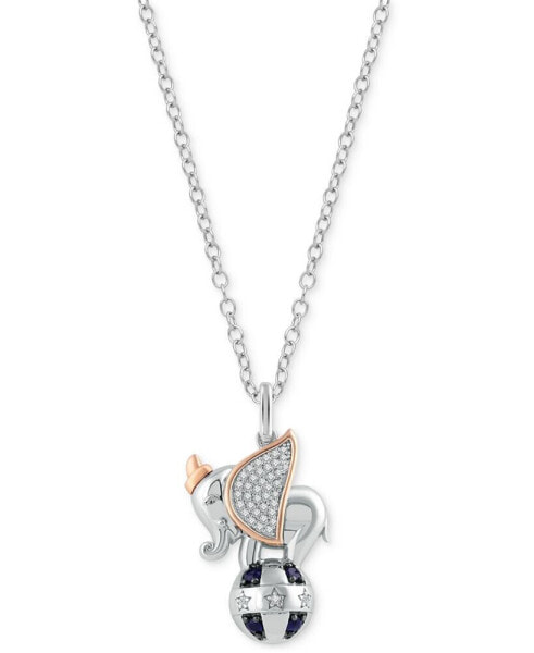 Wonder Fine Jewelry sapphire (1/8 ct. t.w.) & Diamond (1/10 ct. t.w.) Dumbo 18" Pendant Necklace in Sterling Silver & 14k Rose Gold-Plate