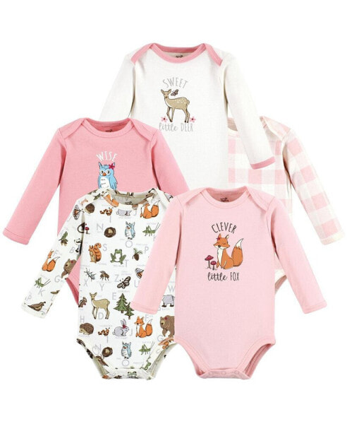 Baby Girls Organic Cotton Long-Sleeve Bodysuits Woodland Alphabet 5-Pack