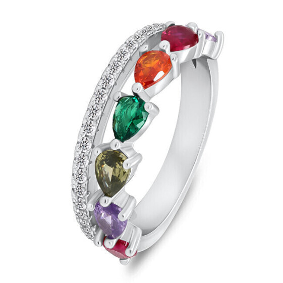 Silver ring with colored zircons RI127W