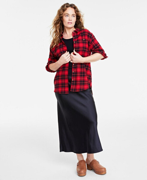 Women's Cotton Flannel Plaid Tunic Shirt, Created for Macy's