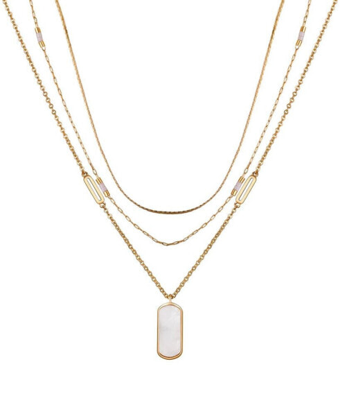 Mother of Pearl Dog Tag 3-Piece Necklace Set