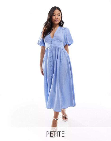 Nobody's Child Petite Starlight linen mix midi dress in blue