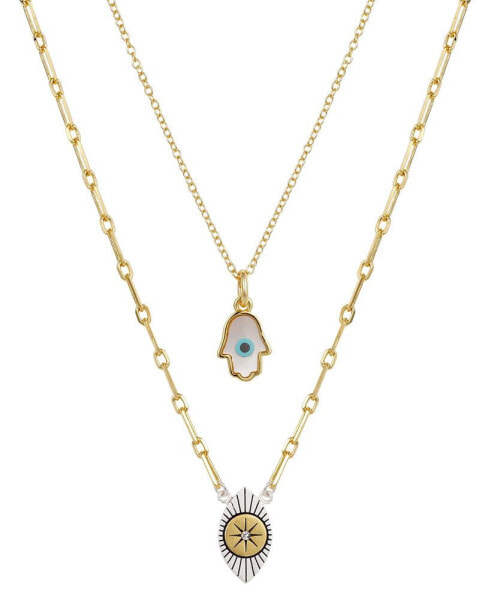 Unwritten 2 Pc. Set Hamsa Hand & Evil Eye Pendant Necklaces in Silver-Plate & Gold-Flash, 16" + 2" extender