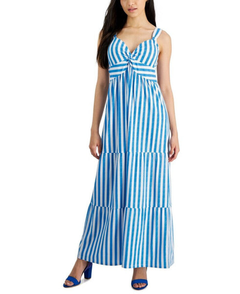 Petite Striped Twist-Front Maxi Dress