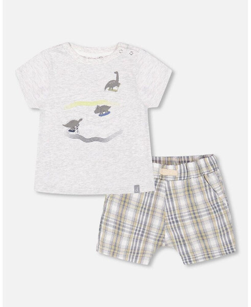 Boy Top Light Gray Mix And Short Plaid Set - Toddler Child Boys