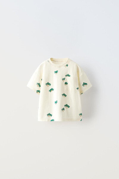 T-shirt with palm tree print and pocket