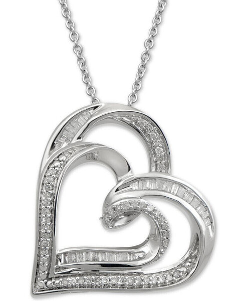 Macy's diamond Double Heart Adjustable Pendant Necklace (1/4 ct. t.w.) in Sterling Silver