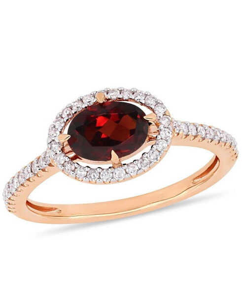 Garnet (1 ct.t.w.) and Diamond (1/4 ct.t.w.) Halo Ring in 10k Rose Gold