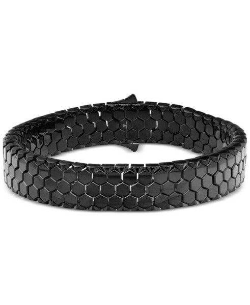 Men's Hexagon Honeycomb Textured Link Bracelet in Black-Ion Plated Stainless Steel