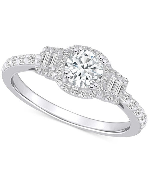 Diamond Baguette-Framed Halo Engagement Ring (3/4 ct. t.w.) in 14k White, Yellow or Rose Gold