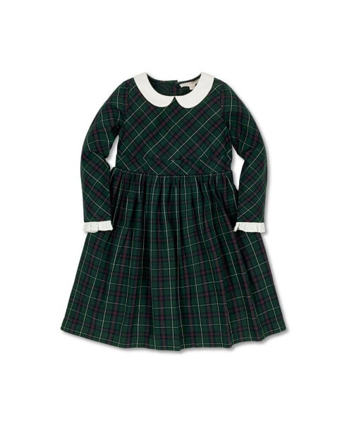 Little Girls Organic Long Sleeve Peter Pan Collar Ruffle Cuff Party Dress