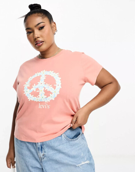 Levi's Plus t-shirt in orange with peace print logo