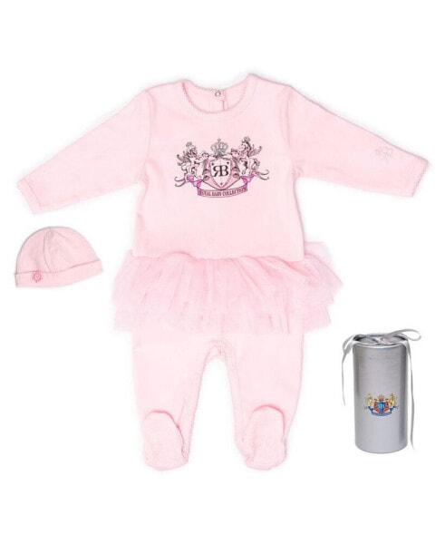 Костюм для малышей Royal Baby Collection Royal Baby Органический хлопковый комбинезон с ножками и плюшевой юбкой с фатином и шапочкой в подарочной коробке