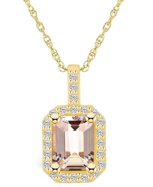 Morganite (1-3/8 Ct. T.W.) and Diamond (1/4 Ct. T.W.) Halo Pendant Necklace in 14K Yellow Gold