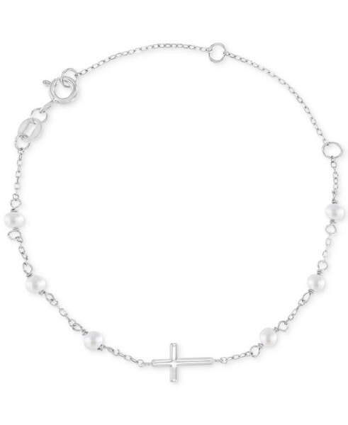 Children's Imitation Pearl & East West Cross Chain Bracelet