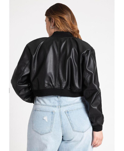 Plus Size Faux Leather Bomber Jacket