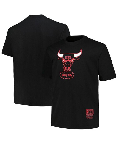 Men's Black Distressed Chicago Bulls Big and Tall Hardwood Classics Vintage-Like Logo T-shirt