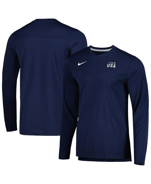 Men's Navy Team USA Coaches Performance Long Sleeve V-Neck T-shirt