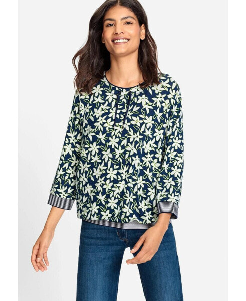 Women's 3/4 Sleeve Floral Print Tee containing LENZING ECOVERO Viscose
