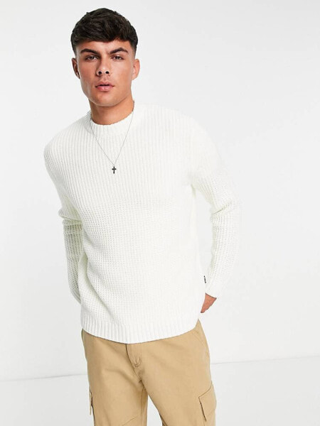 Only & Sons textured crew neck knitted jumper in white