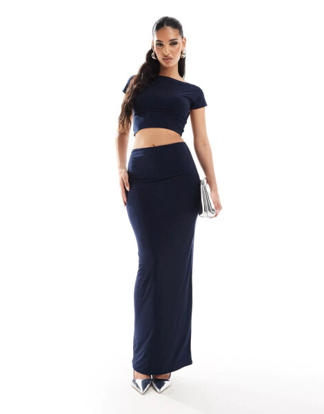 Kaiia slinky column maxi skirt co-ord in navy