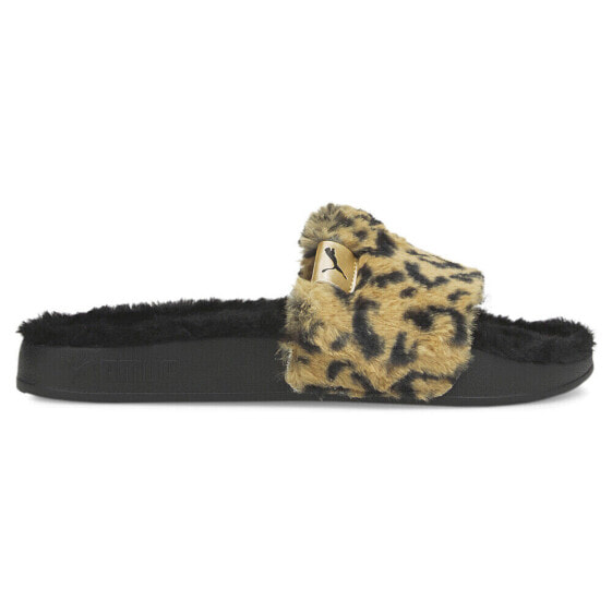 Puma Leadcat 2.0 Fluff Safari Cheetah Slide Womens Black Casual Sandals 3858040