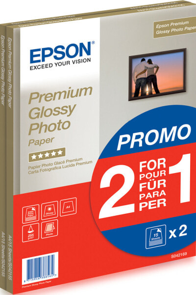 Epson Premium Glossy Photo Paper - A4 - 2x 15 Sheets - Premium-gloss - 255 g/m² - A4 - 30 sheets - - SureColor SC-T7200D-PS - SureColor SC-T7200D - SureColor SC-T7200-PS - SureColor SC-T7200 -... - 1 pc(s)