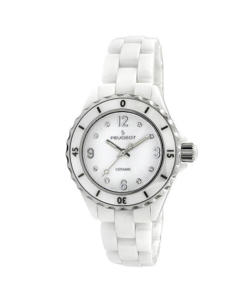 Women's 36mm White Genuine Ceramic Strap Watch with Sport Bezel