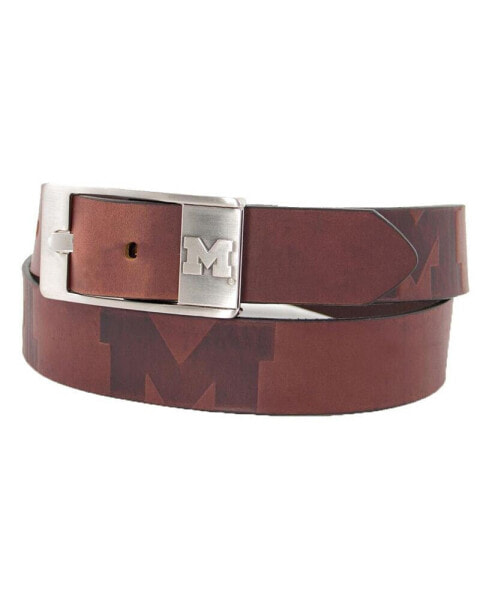 Men's Michigan Wolverines Brandish Leather Belt - Brown