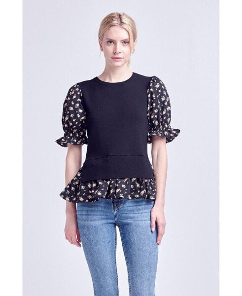 Women's Floral Mixed Knit Top