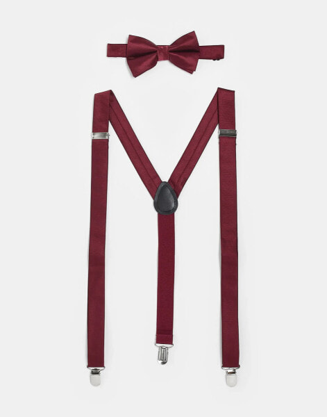 ASOS DESIGN bow tie and braces set in burgundy